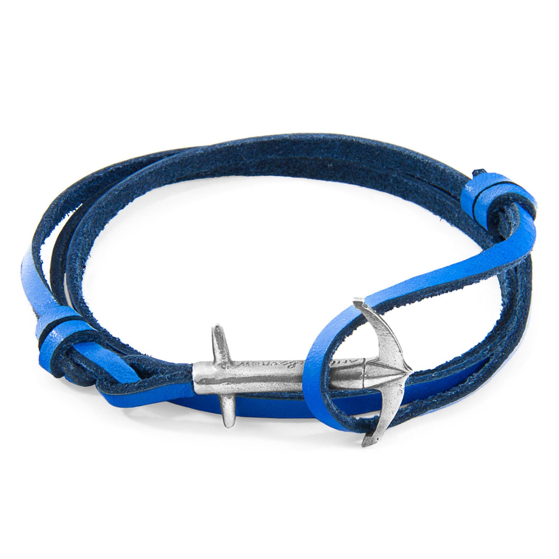 Admiral Anchor Silver and Flat Leather Bracelet - Royal Blue