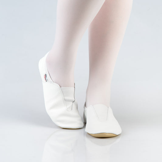 Leather Gymnastics Slippers With Rubber Detail and Sole - White