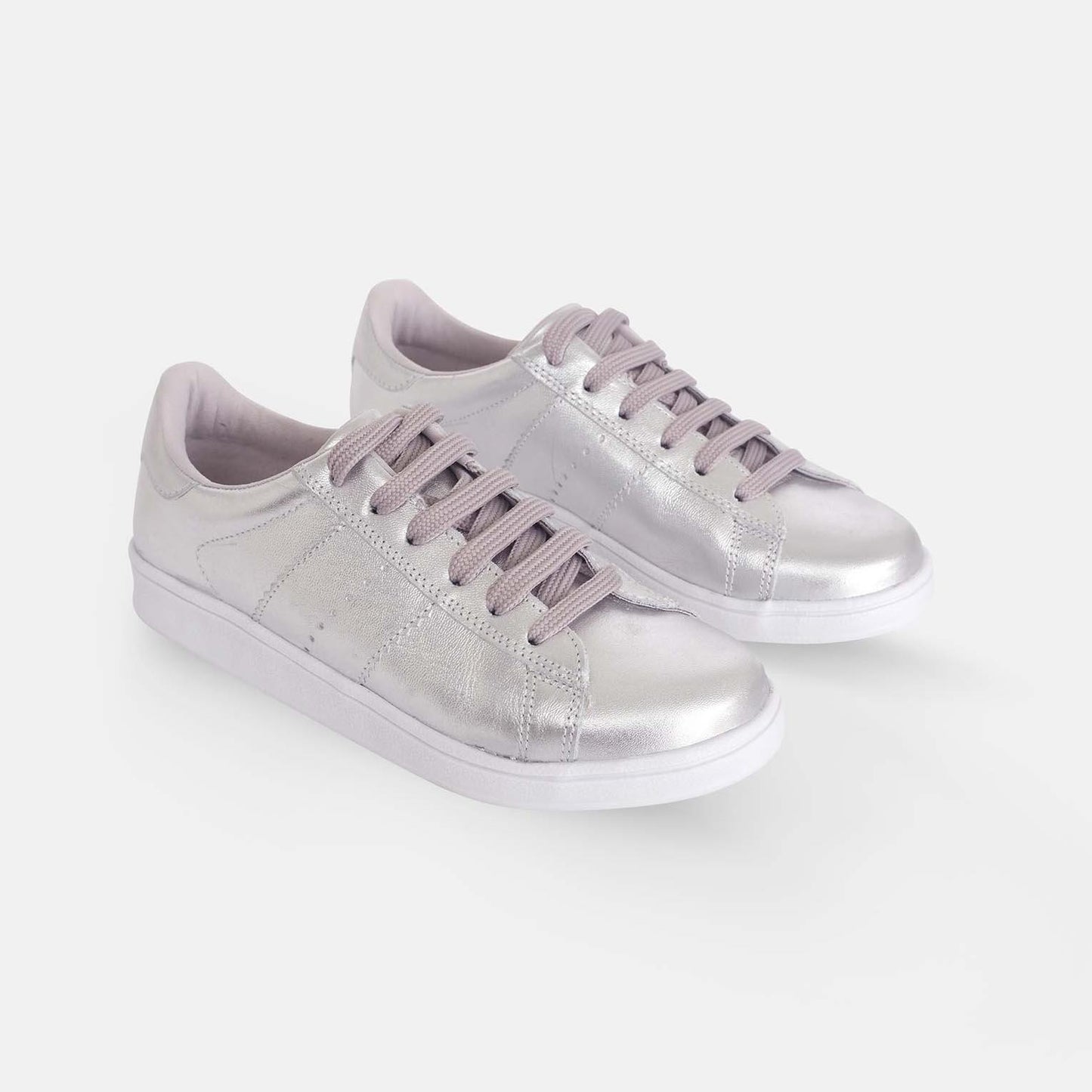Women's Leather Sneakers - Metallic Silver